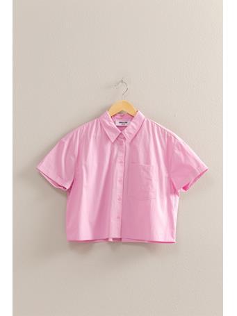DOUBLE ZERO - Stylish Short Sleeve Cropped Shirts PINK