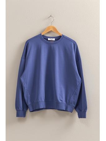 DOUBLE ZERO - Warm Long Sleeve French Terry Sweatshirt DUSTY INDIGO