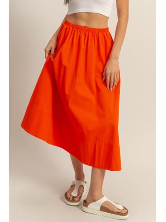 DOUBLE ZERO - Romantic High-Waist Midi Skirt TOMATO