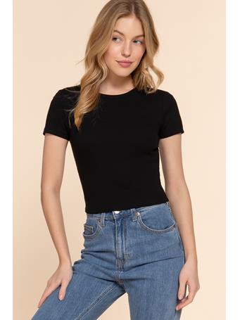 ACTIVE BASIC - Short Sleeve Cotton Span Rib Top BLACK