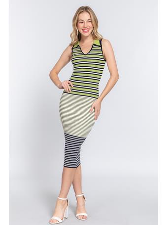 ACTIVE BASIC - Multi Stripe Midi Sweater Dress GREEN/NAVY