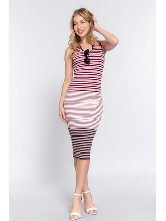 ACTIVE BASIC - Multi Stripe Midi Sweater Dress PINK/MERLOT