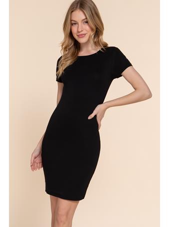 ACTIVE BASIC - Short Sleeve Double Layer Knit Mini Dress BLACK