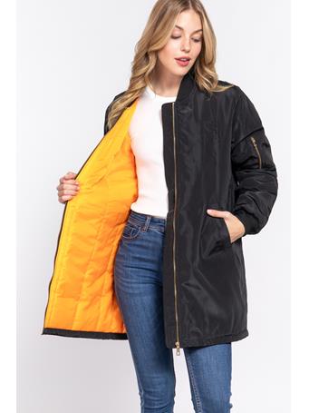 ACTIVE BASIC - Long Line Bomber Jacket BLACK