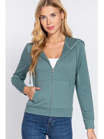 ACTIVE BASIC - French Terry Hoodie Jacket SMOKY GREEN