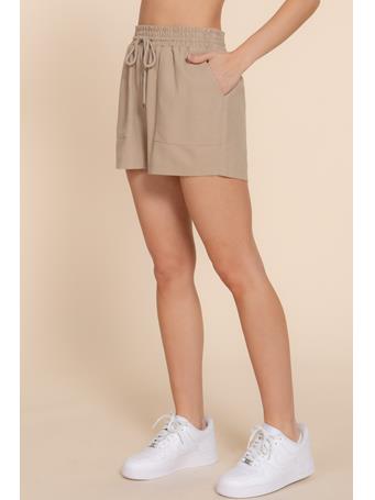 ACTIVE BASIC - Smoked Waist Linen Shorts TAUPE