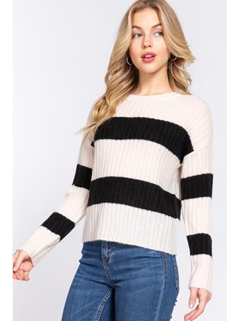ACTIVE BASIC - Long Sleeve Round Neck Stripe Sweater CREAM/BLACK