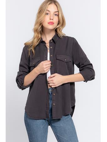 ACTIVE BASIC - Long Sleeve Color Tencel Shirt CHARCOAL
