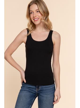 ACTIVE BASIC - Double Scoop Neck Knit Tank Top BLACK