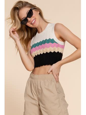 ACTIVE BASIC - Sleeveless Wave Stripe Spring Sweater GREEN/BLACK