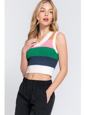 ACTIVE BASIC - Sleeveless Colorblock Spring Sweater PINK/GREEN