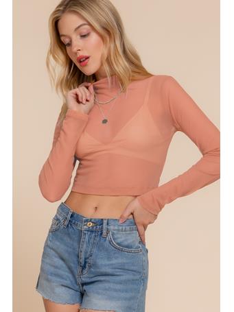 ACTIVE BASIC - Long Sleeve Mock Neck Mesh Top PEACH