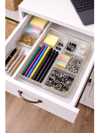 CONTAINED - 4 Small Compartment Acrylic Storage Box CLEAR