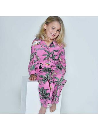 POWELL CRAFT - Pink Safari Print Button Down Girls Pyjamas PINK