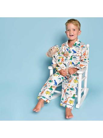 POWELL CRAFT - Colourful Dinosaur Print Traditional Pyjamas MULTI