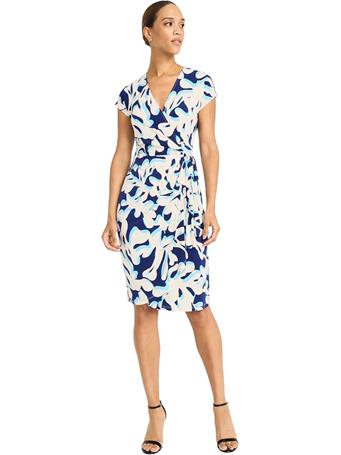 MAGGY LONDON - Cap-Sleeve V-Neck Wrap Dress NAVY/BLUE