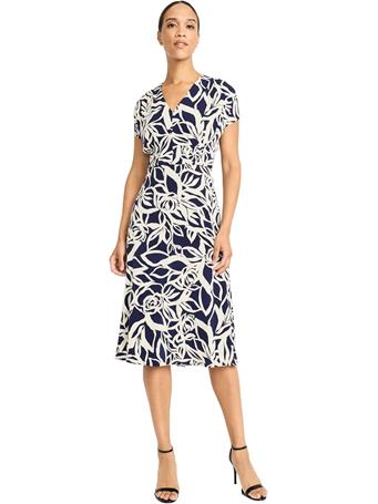 MAGGY LONDON - Cap-Sleeve V-Neck Wrap Dress NAVY/IVORY