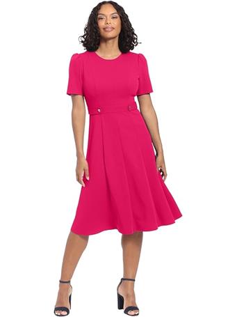 LONDON TIMES - Women's Crepe Fit and Flare Midi  Dress CHERRY