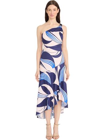 MAGGY LONDON - One Shoulder Midi Dress NAVY/BLUSH