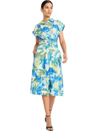 MAGGY LONDON - Short Sleeve Self-Tie Belt Summer Dress AQUA BLUE