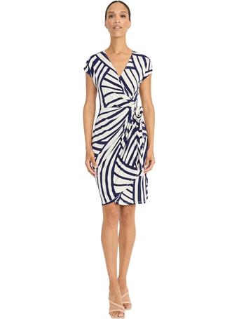 MAGGY LONDON - V-Neck Wrap Dress IVORY/NAVY
