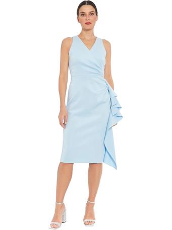 LONDON TIMES - Sleeveless V-Neck Cascade Ruffle Dress BLUE