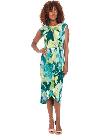 LONDON TIMES - Cap Sleeve Asymmetrical Tulip Hem Dress BLUE/GREEN