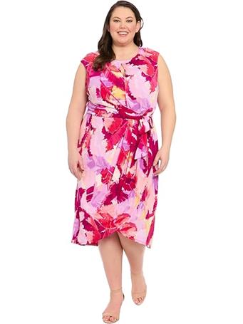 LONDON TIMES - Women's Elegant Cap Sleeve Asymmetrical Tulip Hem-Wrapped Waist PINK/ORCHID