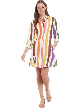 LONDON TIMES - Shirt Dress with Flounce IVORY/GOLD
