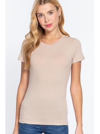 ACTIVE BASIC - Short Sleeve Crew Neck Cotton Jersey Top TAUPE