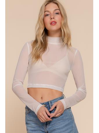 ACTIVE BASIC - Long Sleeve Mock Neck Mesh Top WHITE