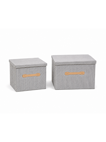 CONTAINED - Lined Square Storage Boxes GREY-WHITE