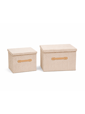 CONTAINED - Lined Square Storage Boxes BEIGE-WHITE