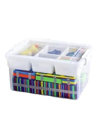 CONTAINED - Clear Storage Container with Top Shelf For Compartments WHITE