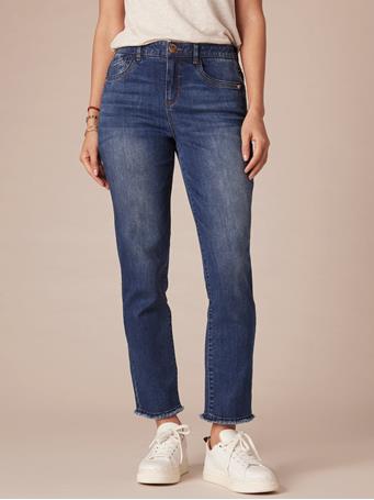 DEMOCRACY - "Ab"solution High Rise Cascading Embroidered "D" Slim Straight Jean DENIM BLUE