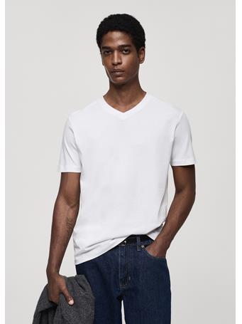 MANGO - 100% Cotton Slim-fit V-neck T-shirt WHITE