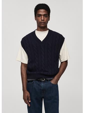 MANGO - Braided Knitted Wool Vest NAVY