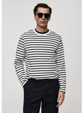 MANGO - Striped 100% Cotton T-shirt NAVY