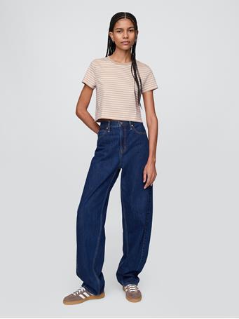GAP - Organic Cotton Vintage Cropped T-Shirt KHAKI STRIPE
