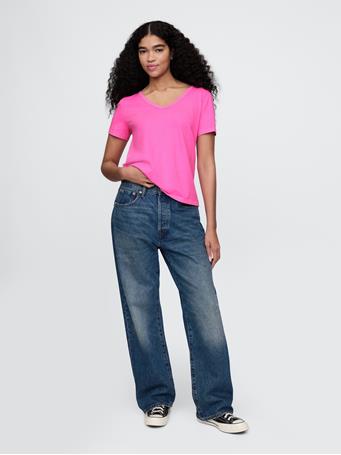 GAP - Organic Cotton Vintage V-Neck T-Shirt STANDOUT PINK