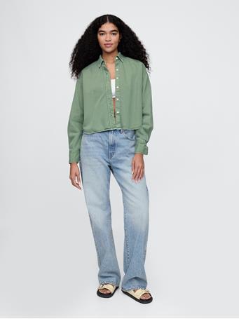 GAP - UltraSoft Denim Cropped Big Shirt TWIG