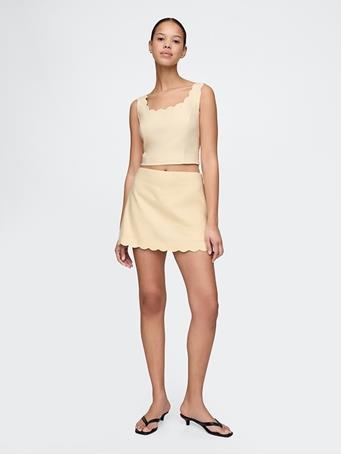 GAP - Linen-Blend Scalloped Mini Skort VANILLA PUDDING