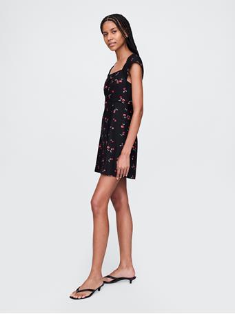 GAP - Linen-Blend Cap-Sleeve Mini Dress CHERRY PRINT