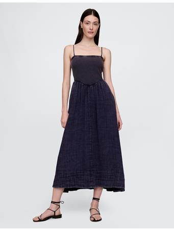 GAP - Crinkle Gauze Mixed Media Maxi Dress RINSE WASHED INDIGO