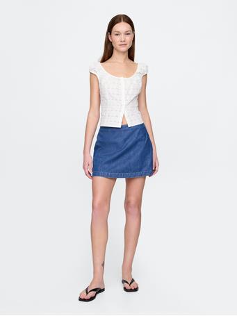 GAP - UltraSoft Denim Mini Skort MEDIUM WASH