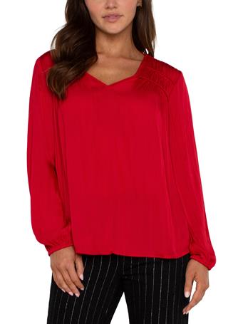LIVERPOOL JEANS - Long Sleeve V-neck Woven Blouse TANGO RED