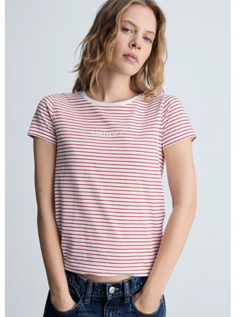 MANGO - Striped Logo T-shirt BRIGHT RED