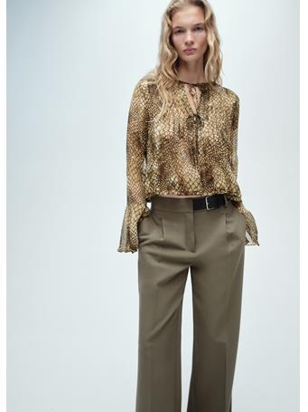 MANGO - Puffed-sleeve Printed Shirt DARK BROWN