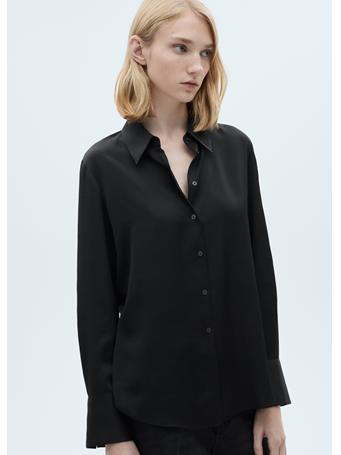 MANGO - Satin Finish Flowy Shirt BLACK