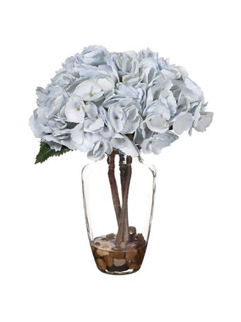 ALL STATE FLORAL - 3.5" Silk Hydrangea Flower Arrangement w/Glass Vase BLUE